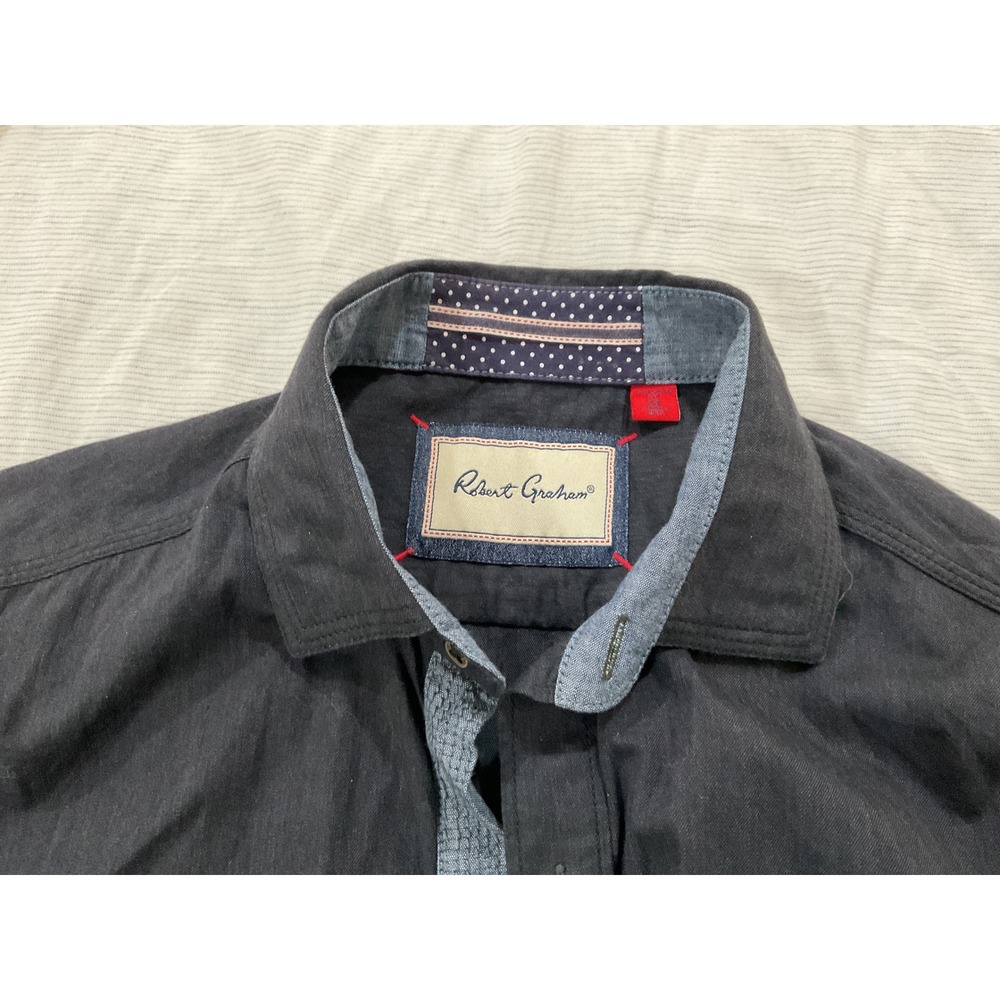 Robert Graham Mens Button Down Shirt Gray Contrast Trim Long Sleeve XL